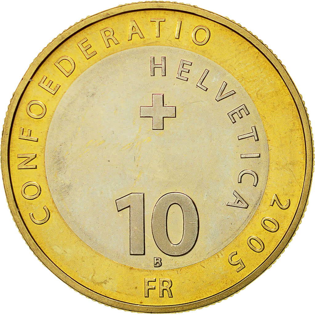Coin, Switzerland, 10 Francs, 2005, Bern, MS(63), Bi-Metallic, KM:111