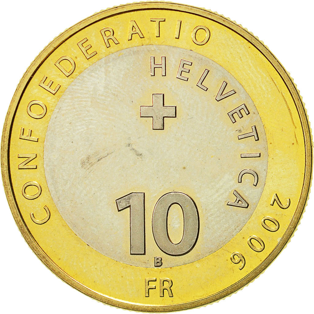 Coin, Switzerland, 10 Francs, 2006, Bern, MS(63), Bi-Metallic, KM:114