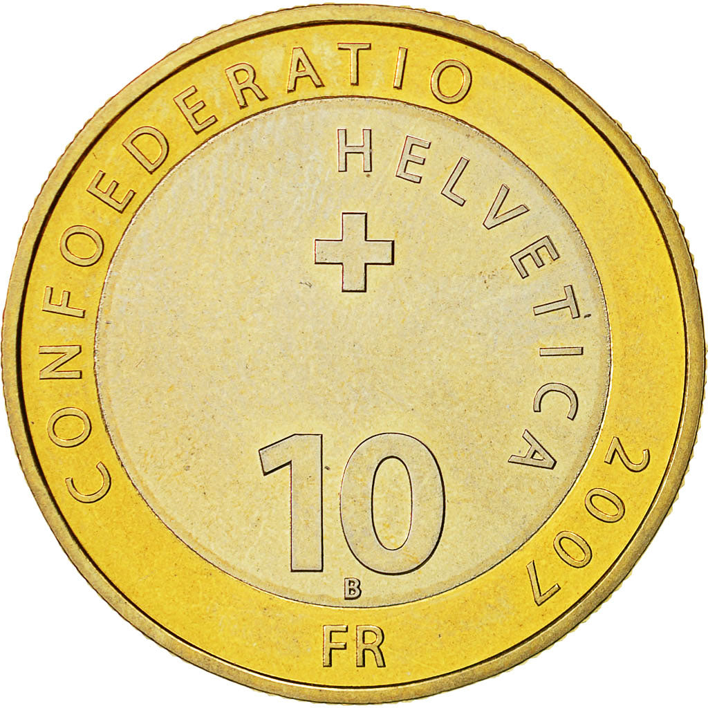 Coin, Switzerland, 10 Francs, 2007, Bern, MS(63), Bi-Metallic, KM:118