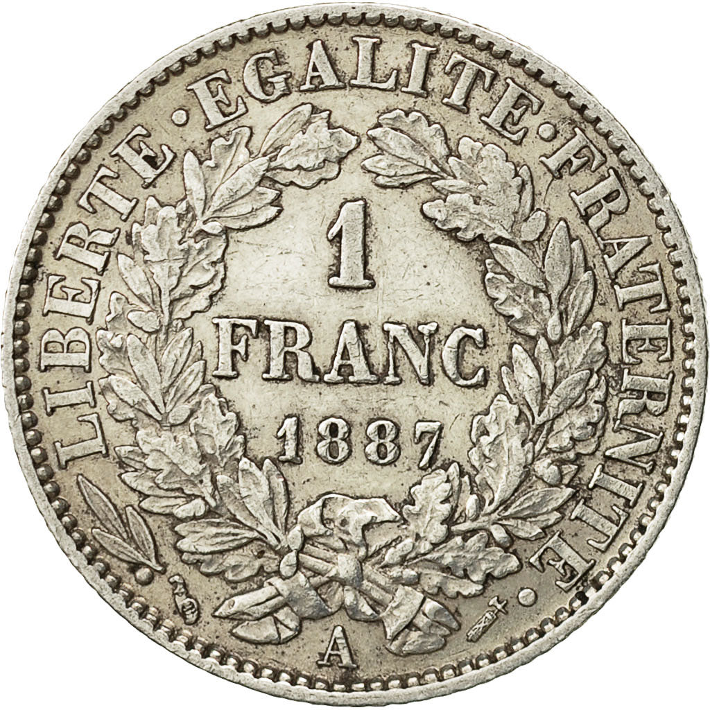 Coin, France, Cérès, Franc, 1887, Paris, AU(55-58), Silver, KM:822.1