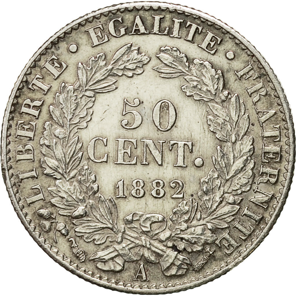 Munten, Frankrijk, Cérès, 50 Centimes, 1882, Paris, UNC, Zilver, KM:834.1