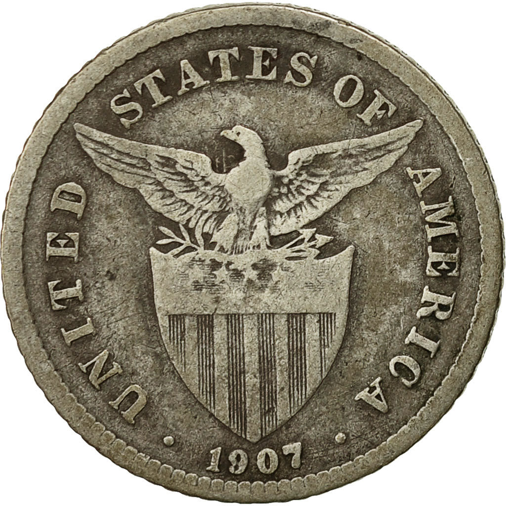 Moneta, Filippine, 20 Centavos, 1907, MB+, Argento, KM:170