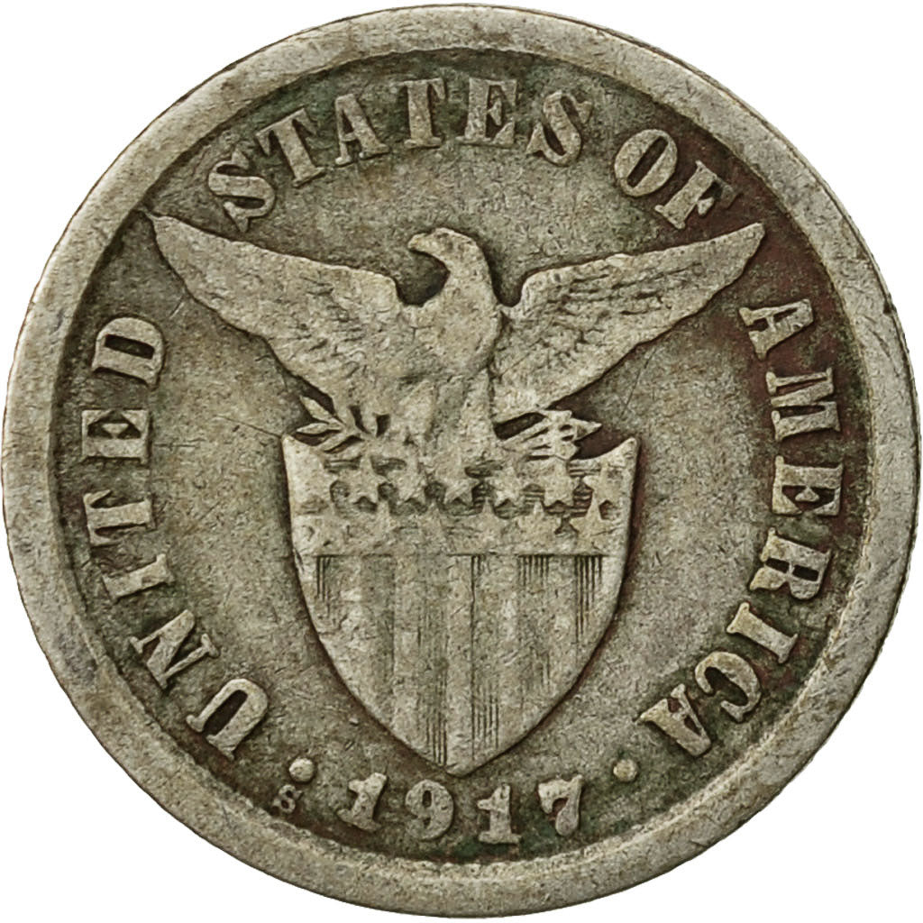 Coin, Philippines, 10 Centavos, 1917, San Francisco, VF(20-25), Silver, KM:169