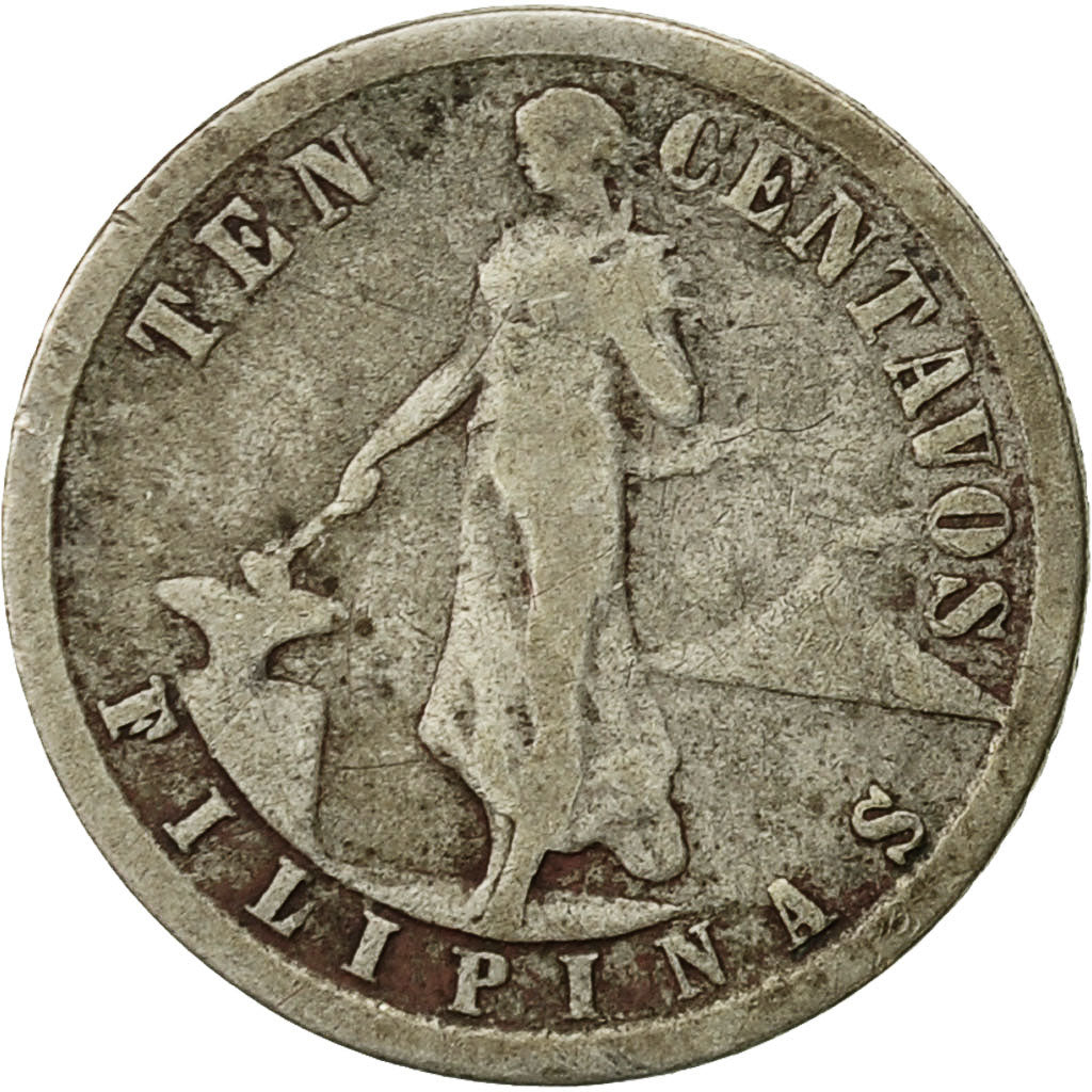 Coin, Philippines, 10 Centavos, 1917, San Francisco, VF(20-25), Silver, KM:169