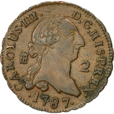 Coin, Spain, Charles III, 2 Maravedis, 1787, Madrid, AU(50-53), Copper, KM:406.2