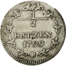 Coin, Switzerland, 1/2 Batzen, 1799, AU(50-53), Billon, KM:A6