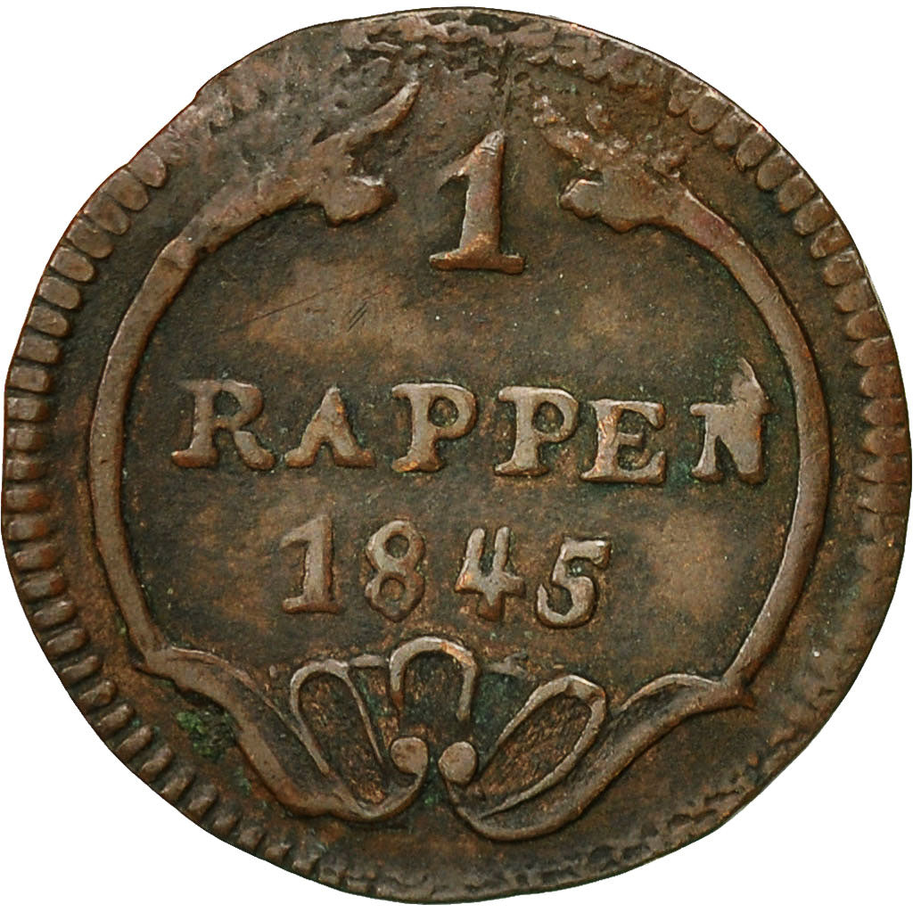 Coin, SWISS CANTONS, SCHWYZ, Rappen, 1845, EF(40-45), Copper, KM:65