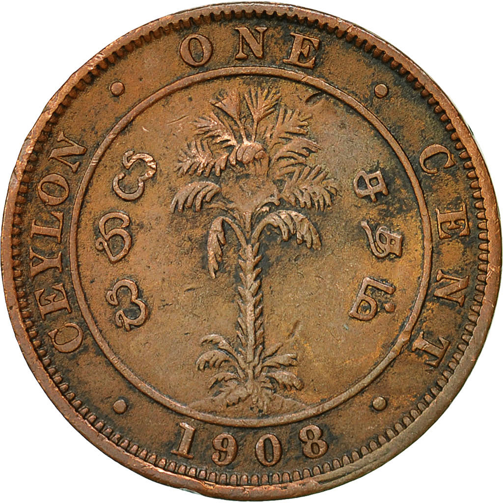 Coin, Ceylon, Edward VII, Cent, 1908, VF(30-35), Copper, KM:102