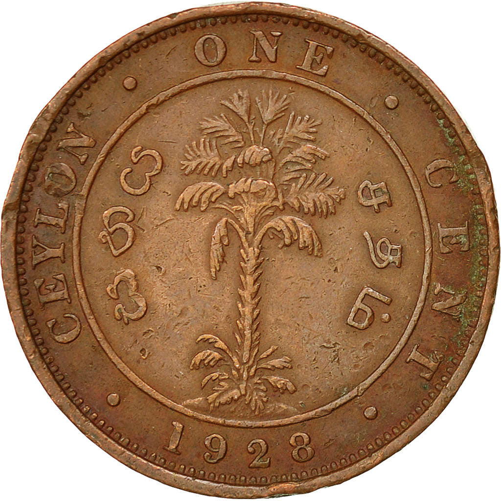 Moneta, Ceylon, George V, Cent, 1928, BB, Rame, KM:107