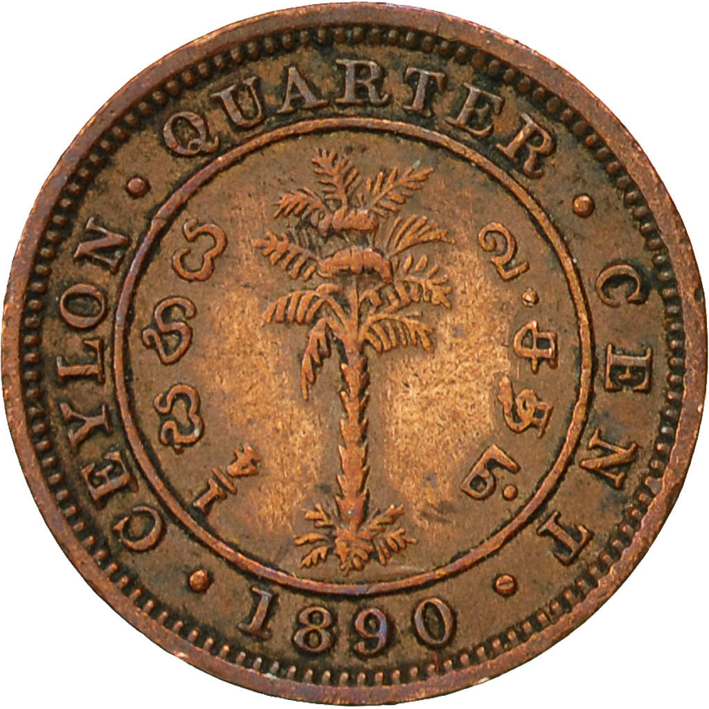 Coin, Ceylon, Victoria, 1/4 Cent, 1890, AU(55-58), Copper, KM:90