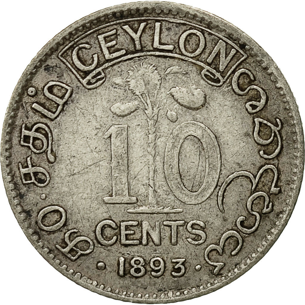 Coin, Ceylon, Victoria, 10 Cents, 1893, VF(30-35), Silver, KM:94