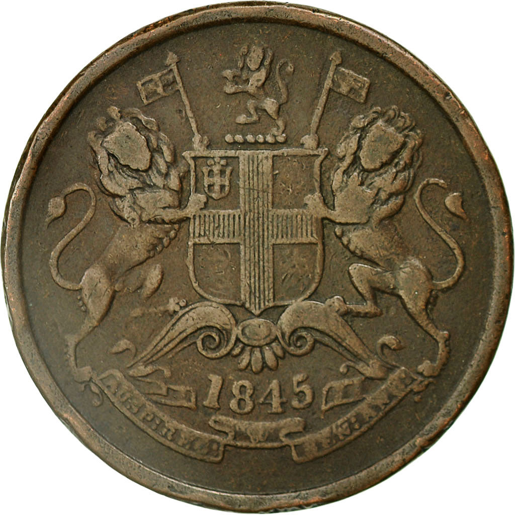 Monnaie, INDIA-BRITISH, 1/2 Anna, 1845, Calcutta, TB+, Cuivre, KM:447.1