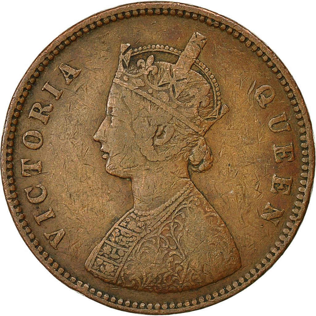 Coin, INDIA-BRITISH, Victoria, 1/2 Anna, 1876, Calcutta, VF(30-35), Copper