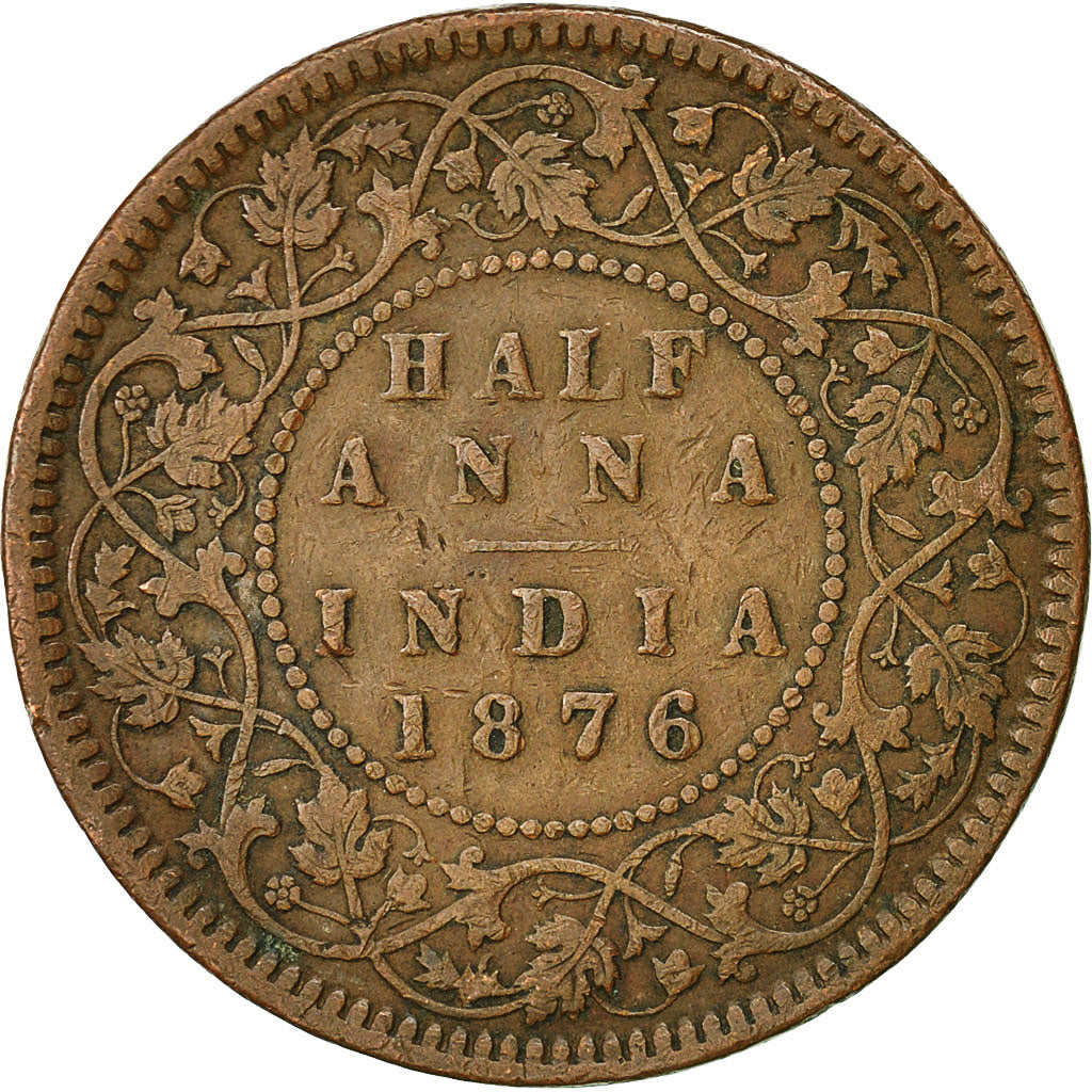 Coin, INDIA-BRITISH, Victoria, 1/2 Anna, 1876, Calcutta, VF(30-35), Copper