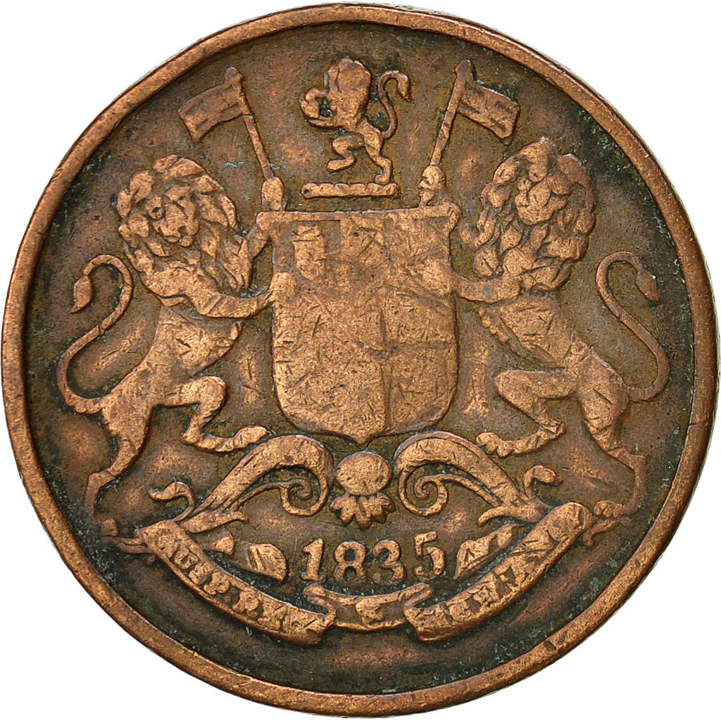 Coin, INDIA-BRITISH, 1/4 Anna, 1835, Calcutta, VF(30-35), Copper, KM:446.2