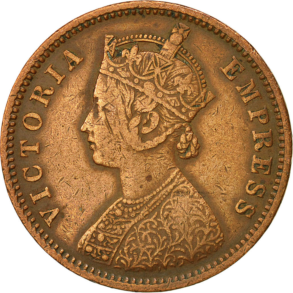 Coin, INDIA-BRITISH, Victoria, 1/4 Anna, 1889, Calcutta, EF(40-45), Copper