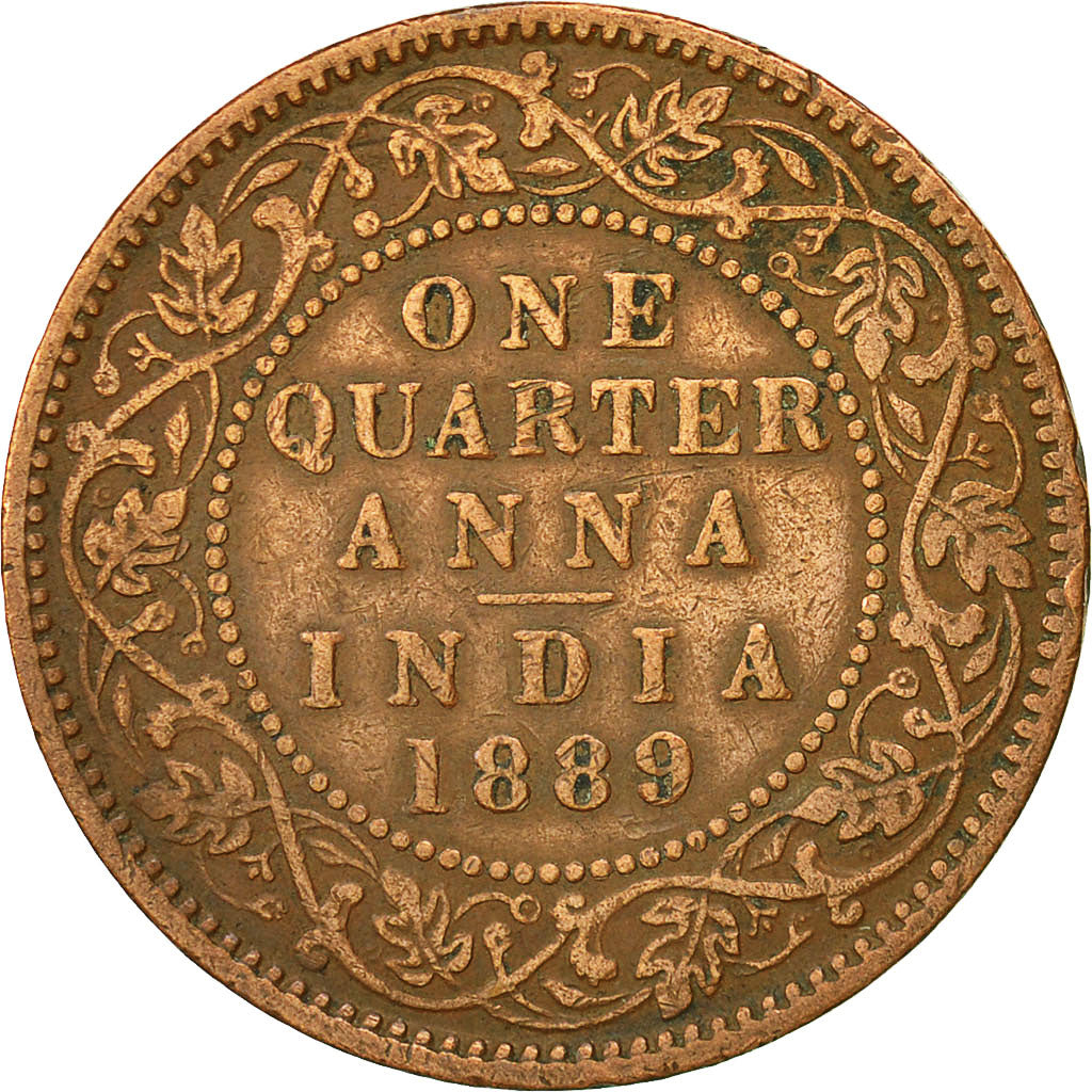 Coin, INDIA-BRITISH, Victoria, 1/4 Anna, 1889, Calcutta, EF(40-45), Copper