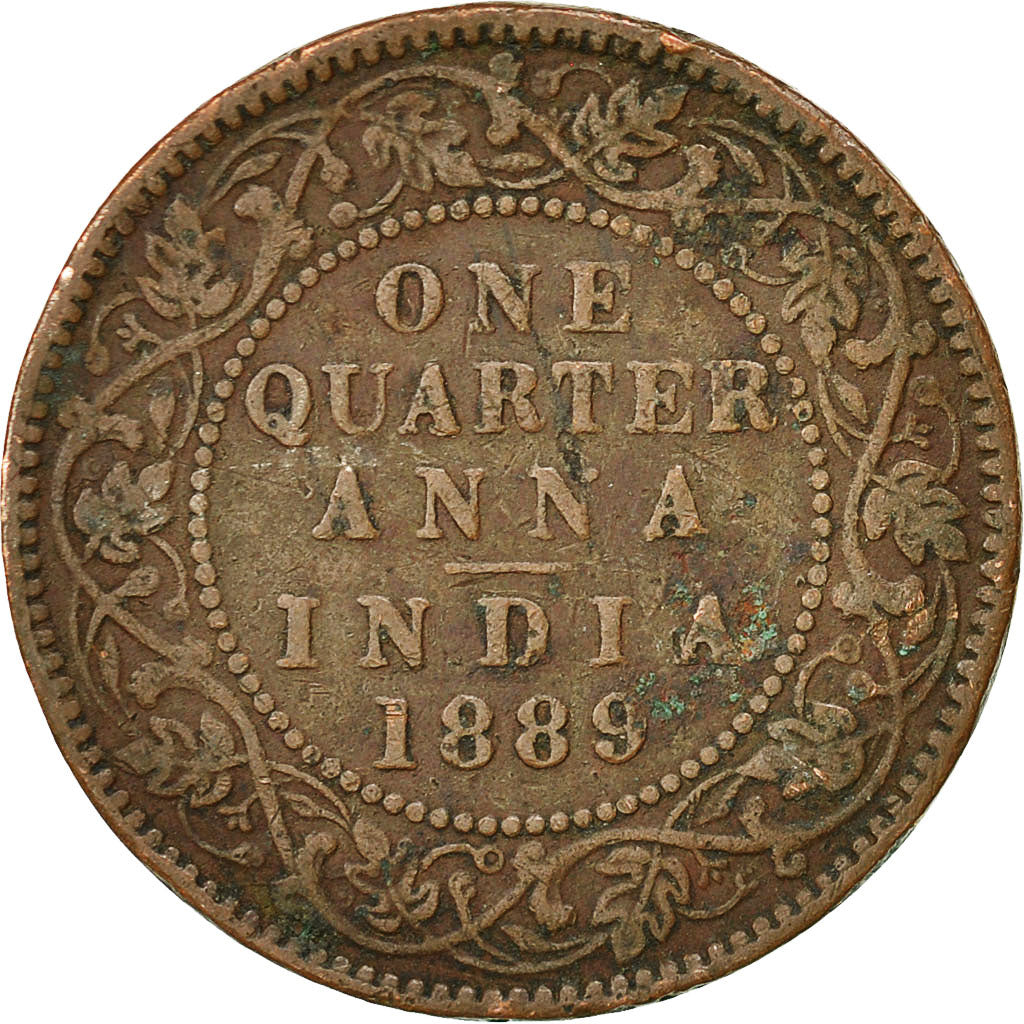 Moneta, INDIA - BRITANNICA, Victoria, 1/4 Anna, 1889, Calcutta, MB+, Rame