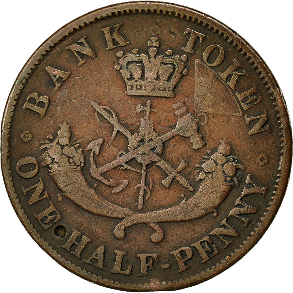 gettoni, Canada, UPPER CANADA, 1/2 Penny, 1852, Birmingham, MB+, Rame, KM:Tn2