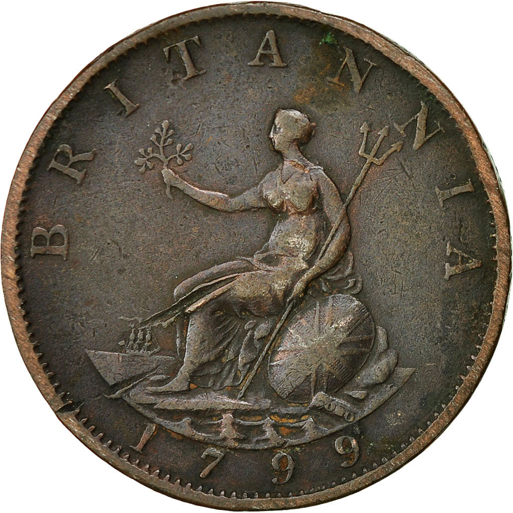 Coin, Great Britain, George III, 1/2 Penny, 1799, EF(40-45), Copper, KM:647