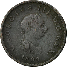Moneda, Gran Bretaña, George III, 1/2 Penny, 1807, BC+, Cobre, KM:662