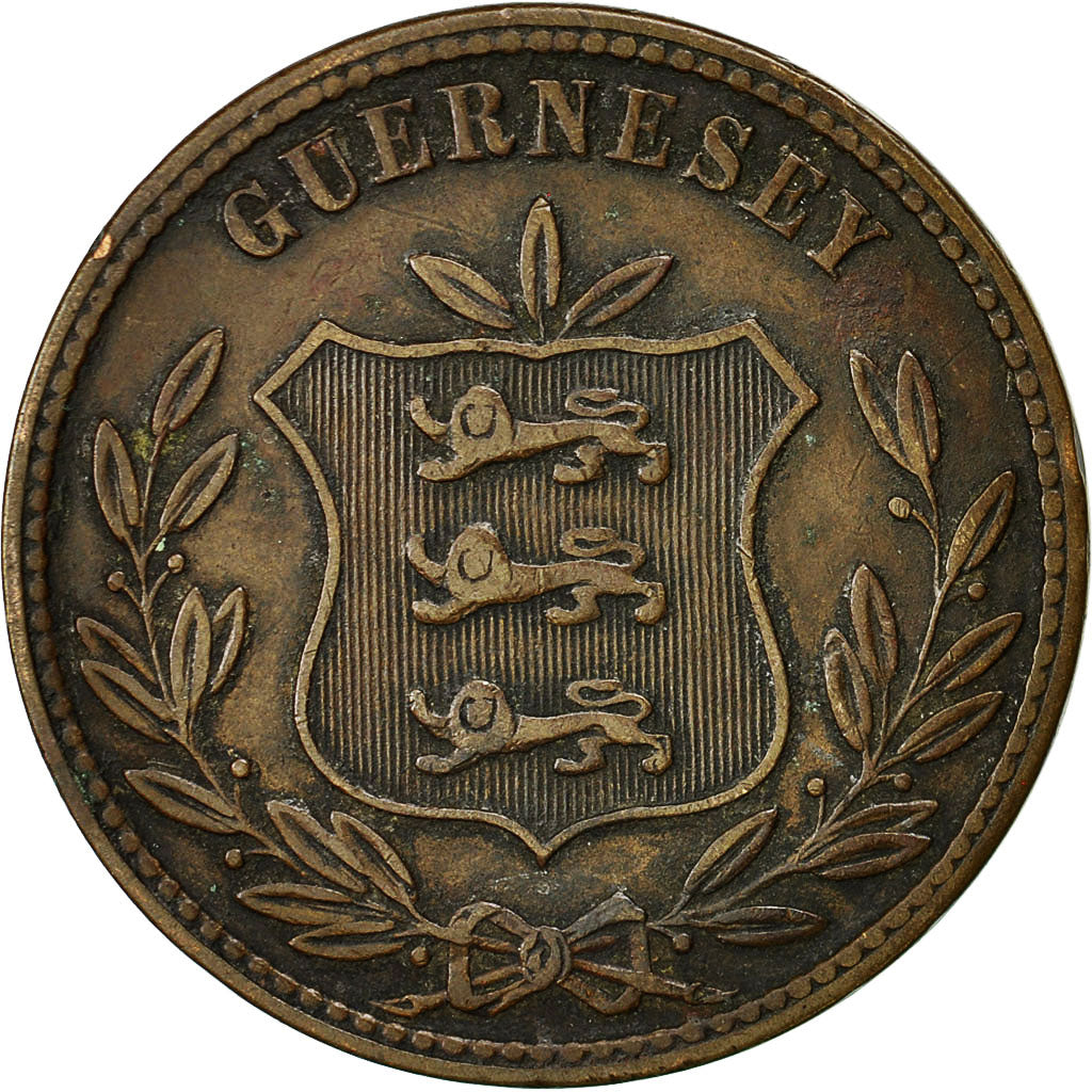 Munten, Guernsey, 8 Doubles, 1874, Heaton, Birmingham, ZF, Bronze, KM:7