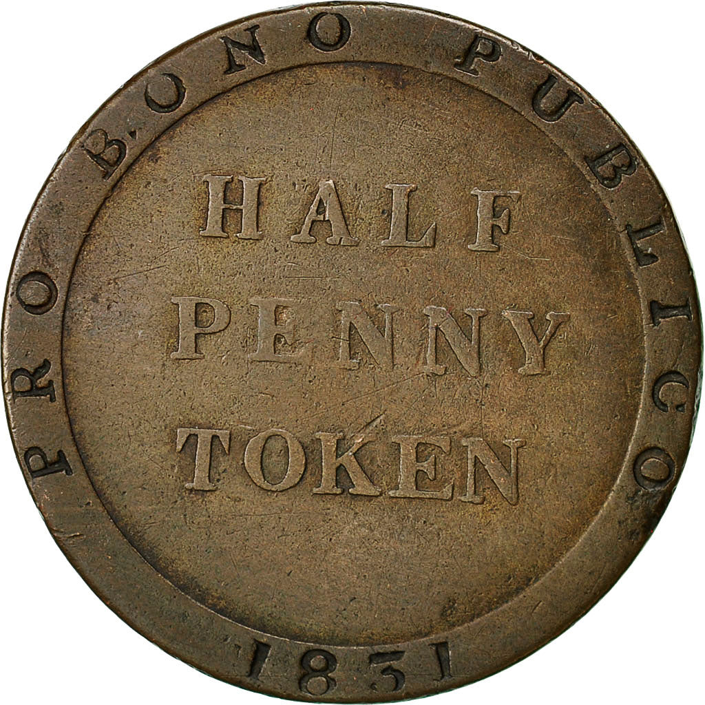 token, Isle of Man, 1/2 Penny, 1831, VF(20-25), Copper, KM:Tn21.1
