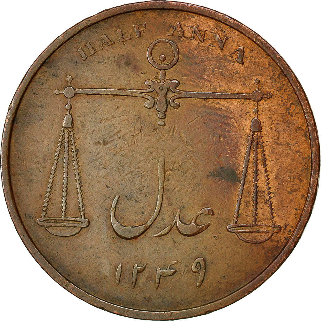 Coin, INDIA-BRITISH, 1/2 Anna, 1834, Bombay, EF(40-45), Copper, KM:253