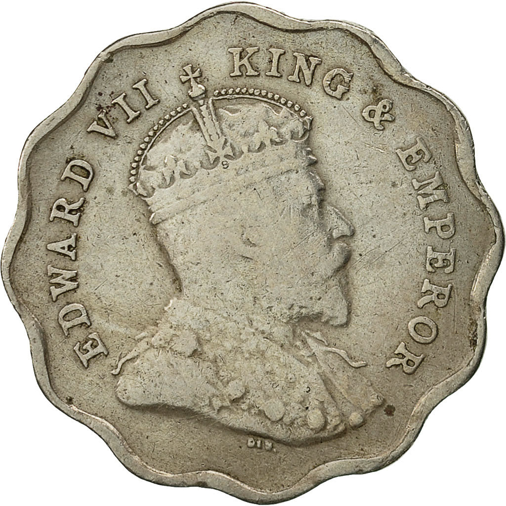 Coin, INDIA-BRITISH, Edward VII, Anna, 1908, Bombay, VF(30-35), Copper-nickel