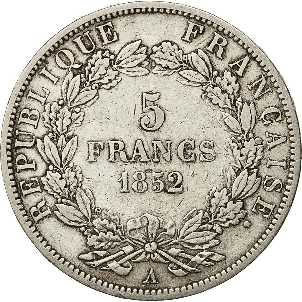 Moneta, Francia, Napoléon III, 5 Francs, 1852, Paris, BB, Argento, KM:773.1
