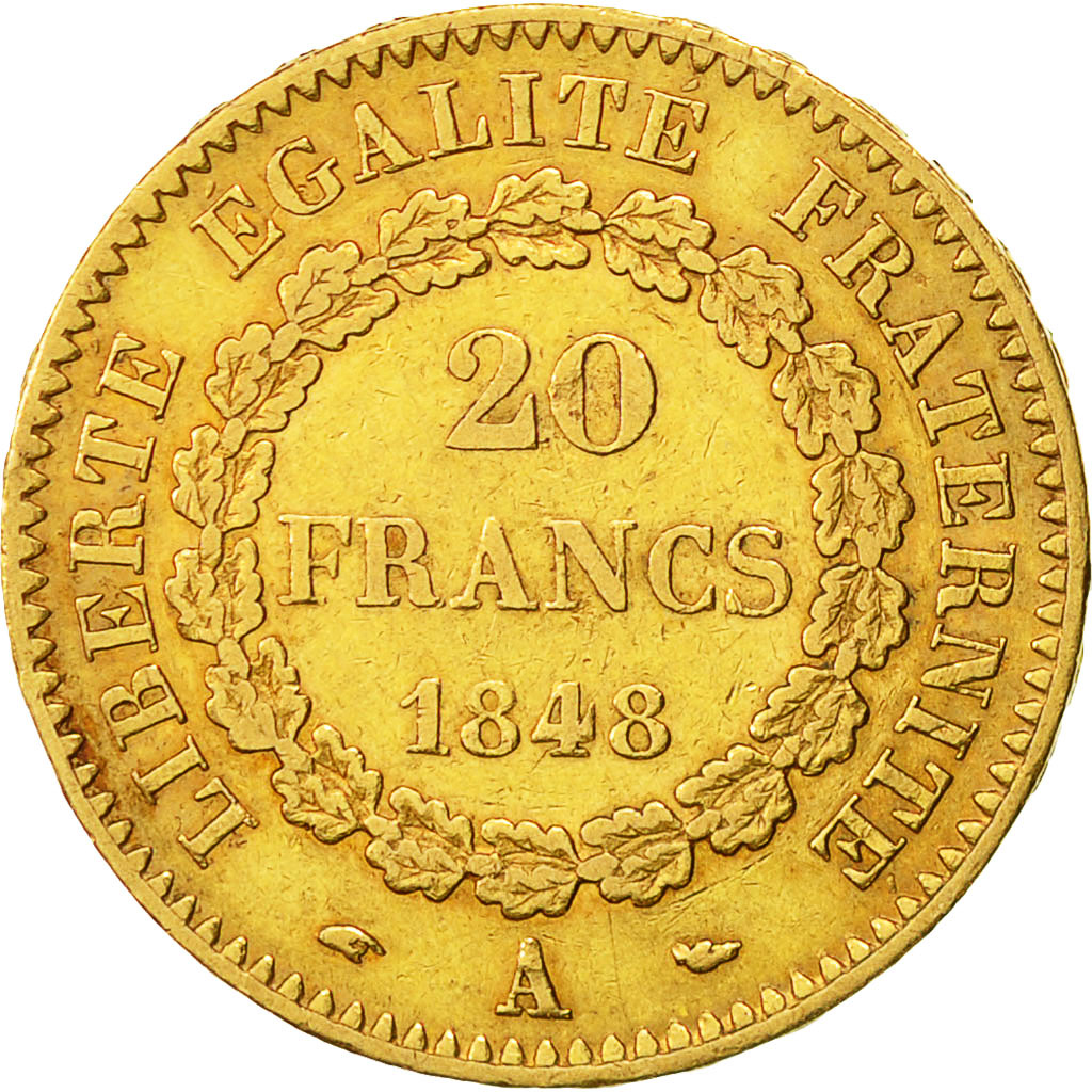 Moneta, Francia, Génie, 20 Francs, 1848, Paris, BB, Oro, KM:757, Gadoury:1032