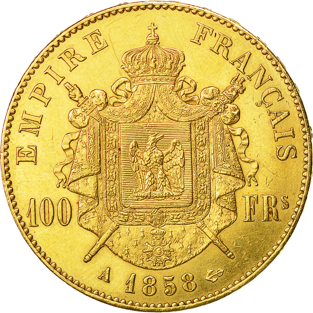 Coin, France, Napoleon III, 100 Francs, 1858, Paris, AU(55-58), Gold, KM 786.1