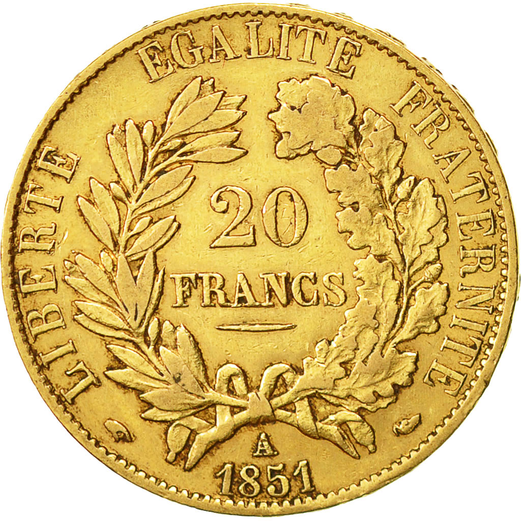 Munten, Frankrijk, Cérès, 20 Francs, 1851, Paris, ZF+, Goud, KM:762