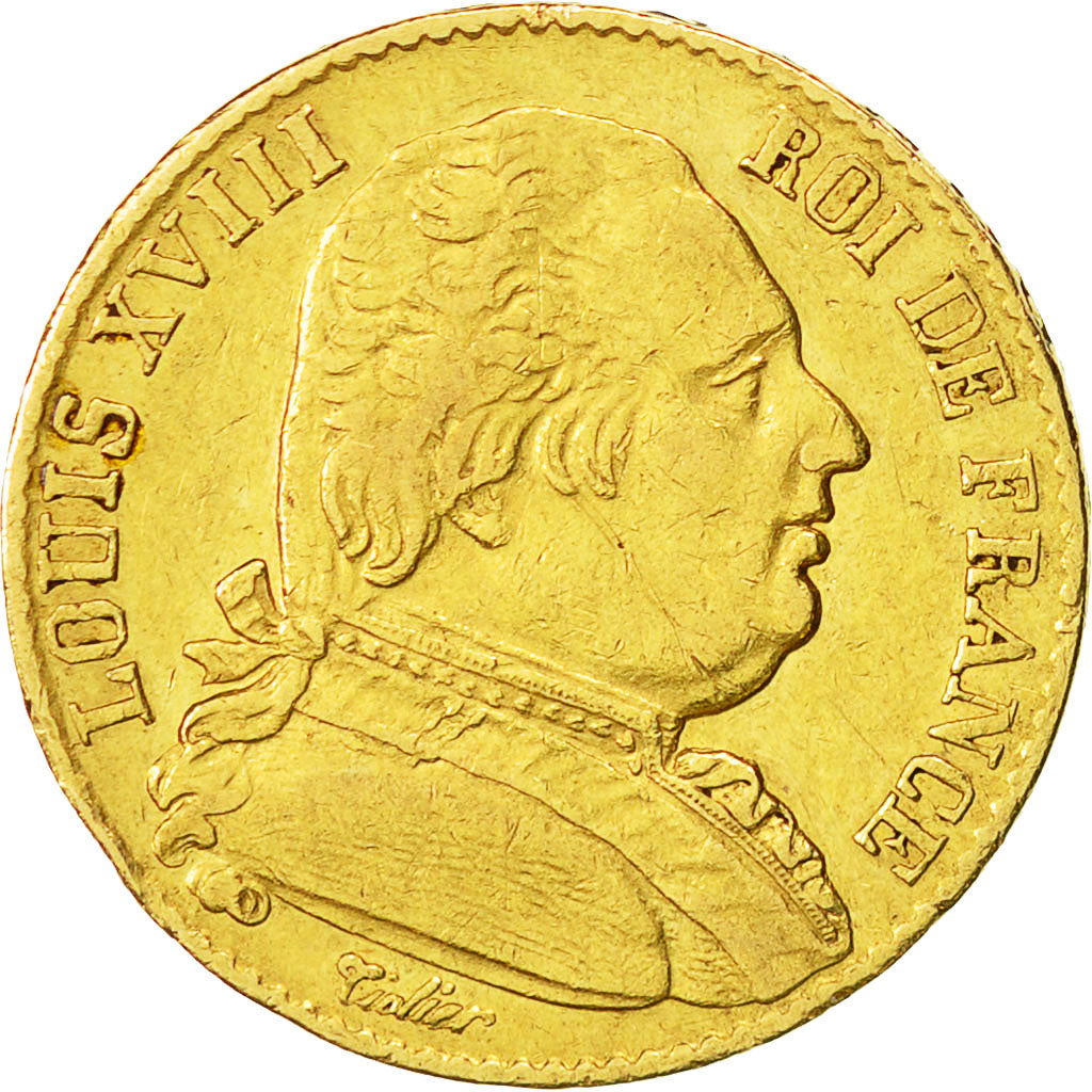 Coin, France, Louis XVIII, 20 Francs, 1815, Paris, EF(40-45), Gold, KM 706.1