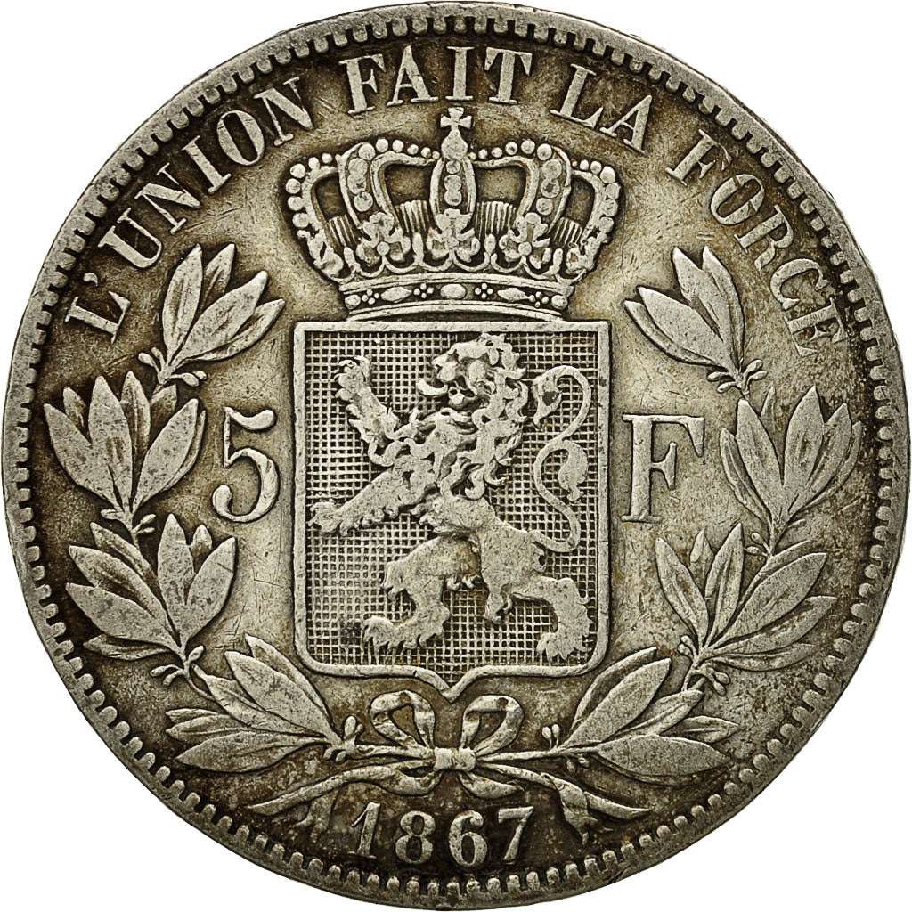 Coin, Belgium, Leopold II, 5 Francs, 5 Frank, 1867, VF(30-35), Silver, KM:24