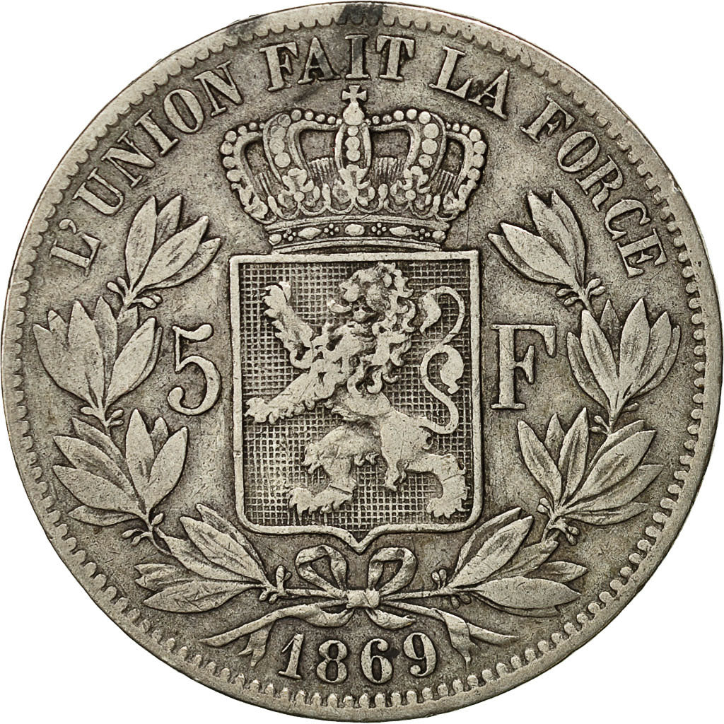 Coin, Belgium, Leopold II, 5 Francs, 5 Frank, 1869, VF(30-35), Silver, KM:24