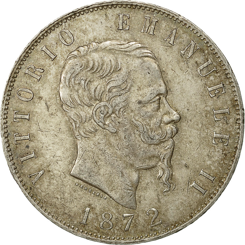 Coin, Italy, Vittorio Emanuele II, 5 Lire, 1872, Milan, EF(40-45), Silver