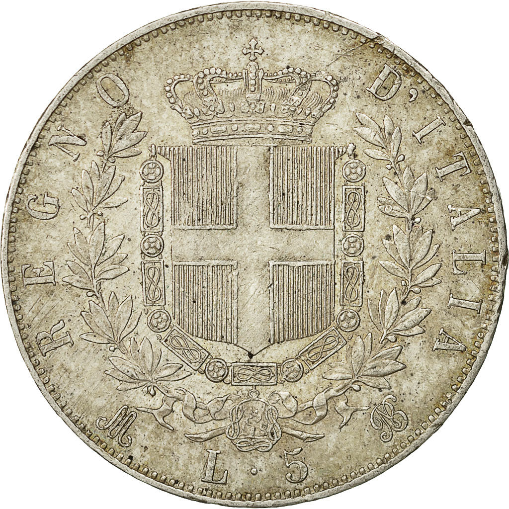 Coin, Italy, Vittorio Emanuele II, 5 Lire, 1872, Milan, EF(40-45), Silver