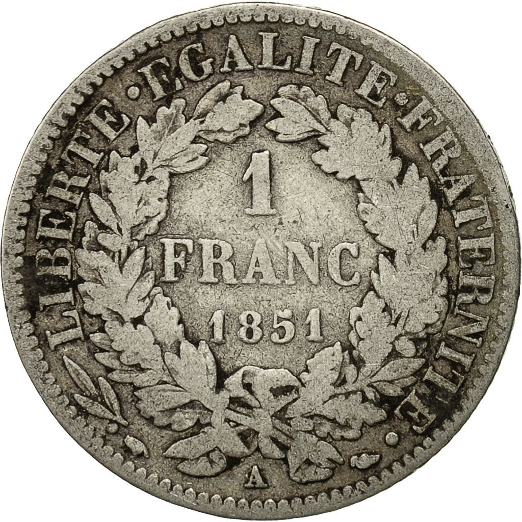 Monnaie, France, Cérès, Franc, 1851, Paris, TB, Argent, KM:759.1, Gadoury:457