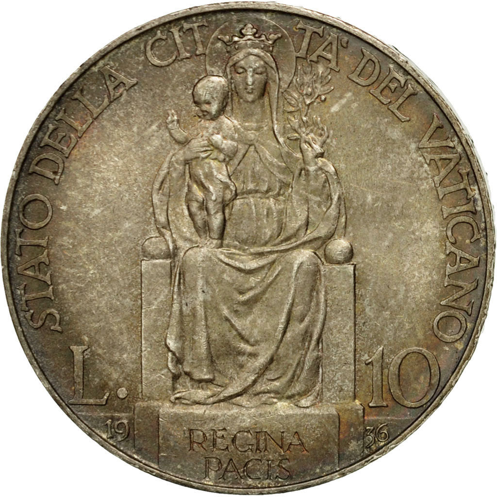 Coin, VATICAN CITY, Pius XI, 10 Lire, 1936, MS(60-62), Silver, KM:8