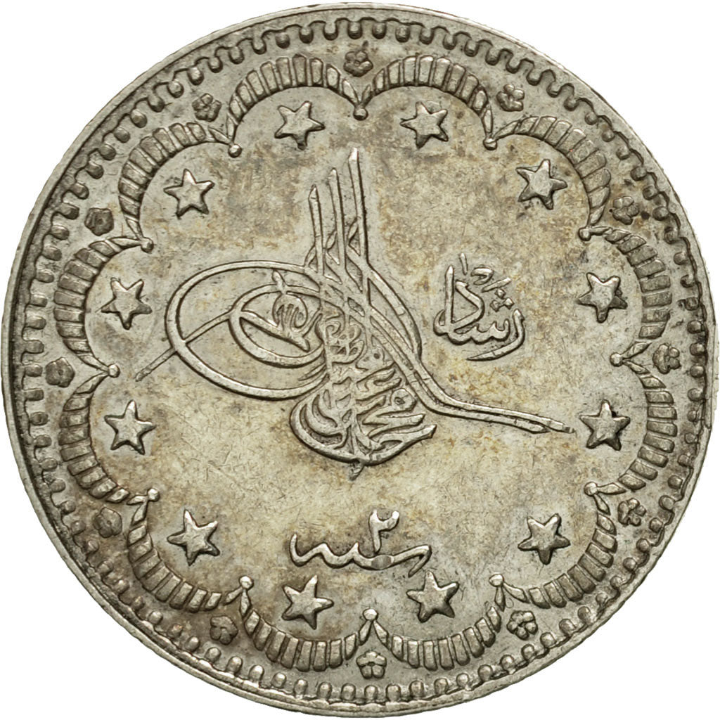 Coin, Turkey, Muhammad V, 5 Kurush, 1910, Qustantiniyah, MS(60-62), Silver