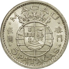 Coin, Macau, 5 Patacas, 1952, MS(60-62), Silver, KM:5