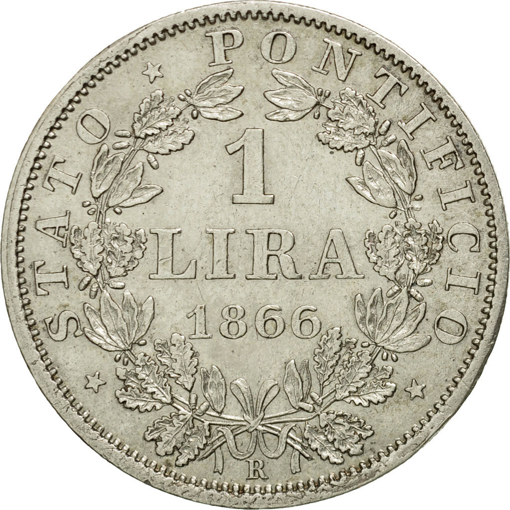 Coin, ITALIAN STATES, PAPAL STATES, Pius IX, Lira, 1866, Rome, AU(55-58)