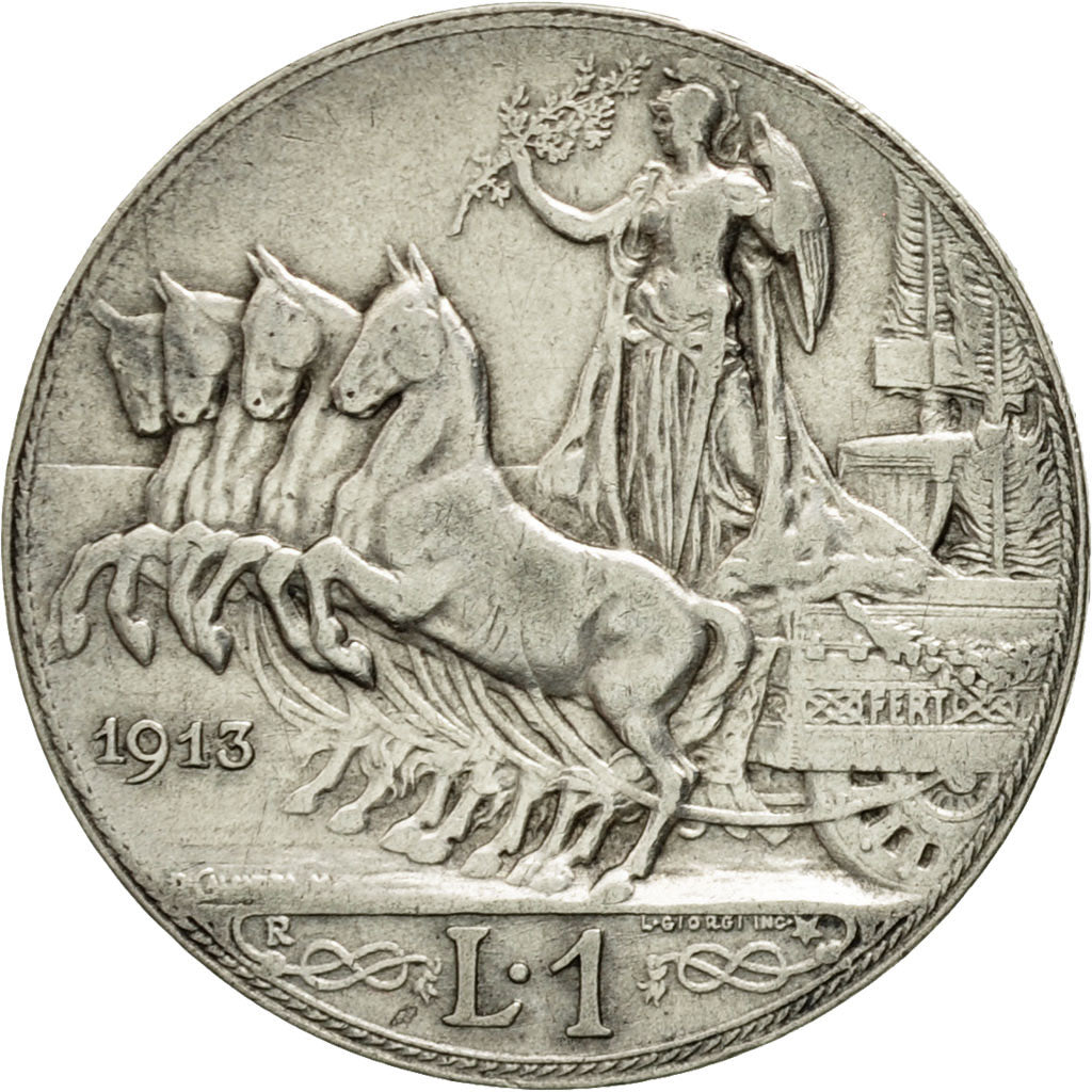 Coin, Italy, Vittorio Emanuele III, Lira, 1913, Rome, AU(50-53), Silver, KM:45