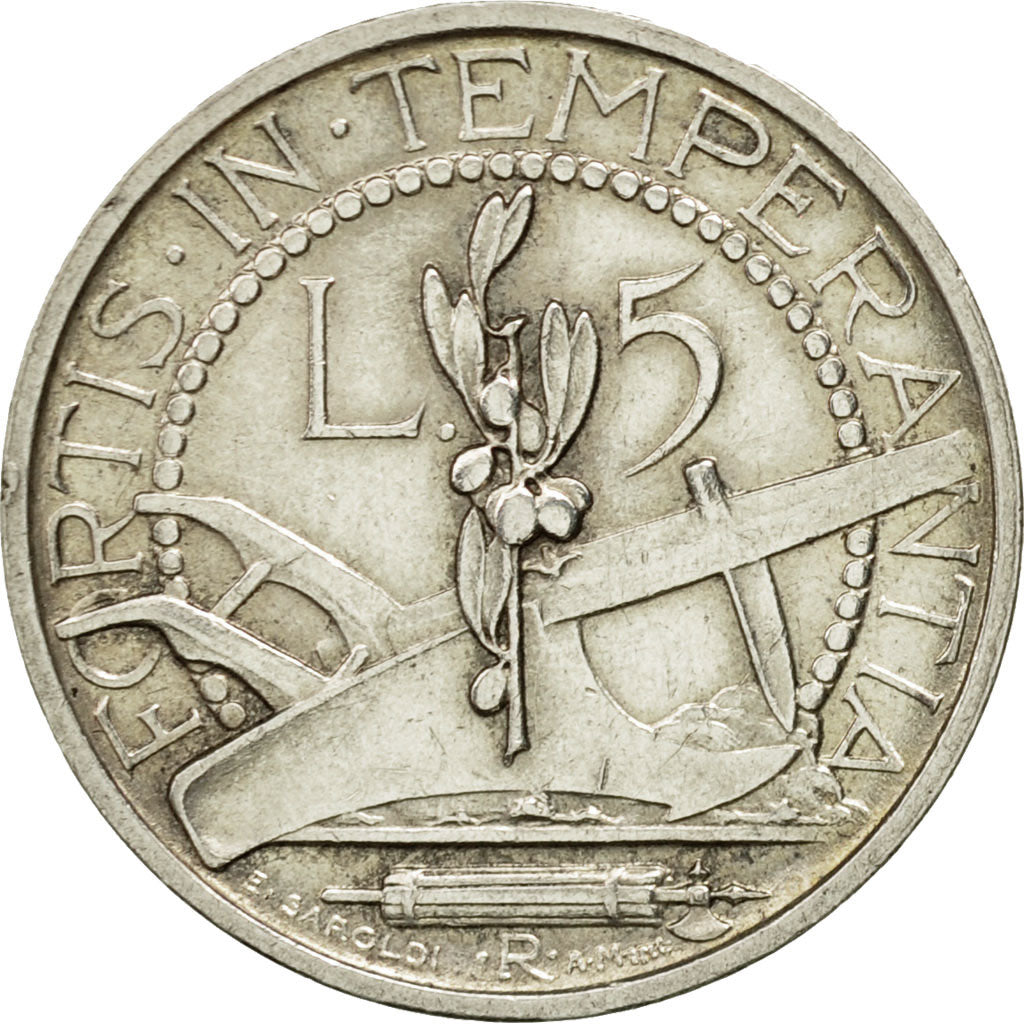 Coin, San Marino, 5 Lire, 1935, Rome, AU(55-58), Silver, KM:9
