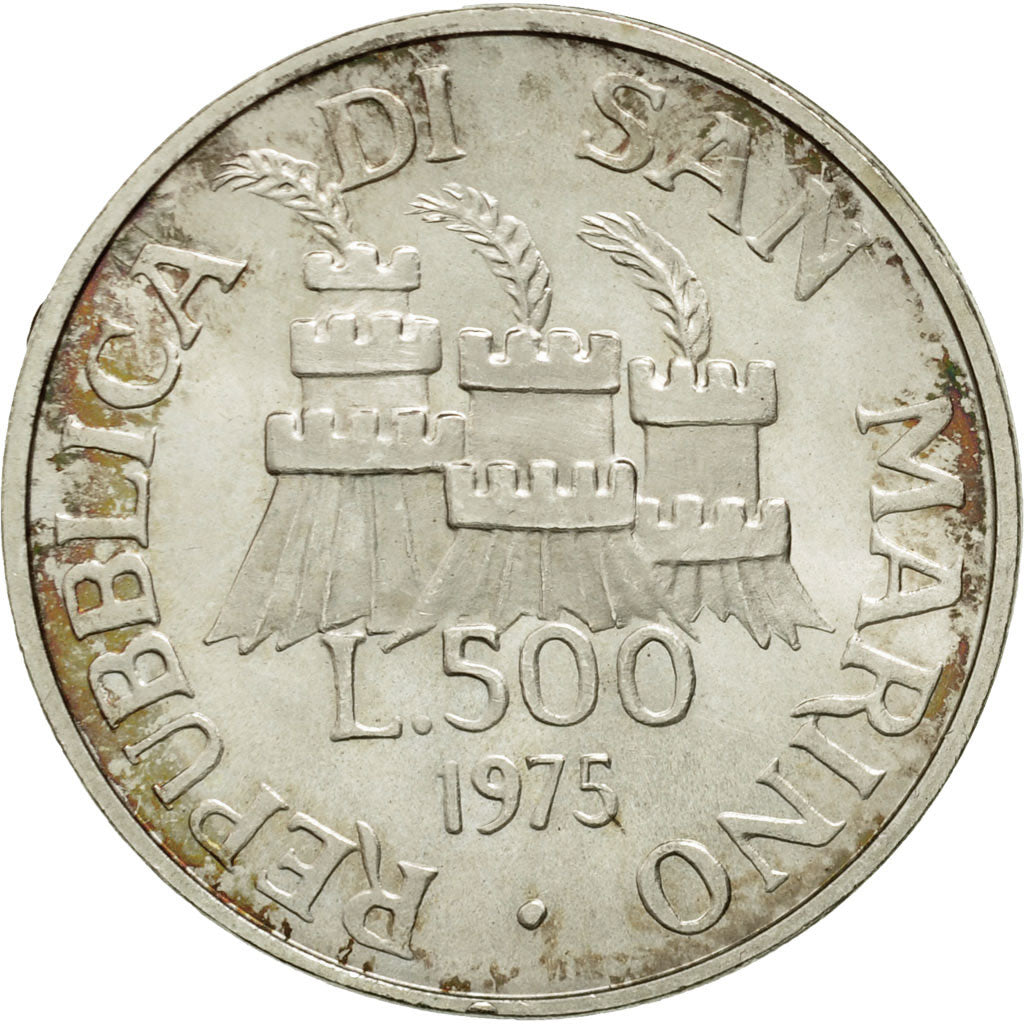 Coin, San Marino, 500 Lire, 1975, MS(60-62), Silver, KM:48
