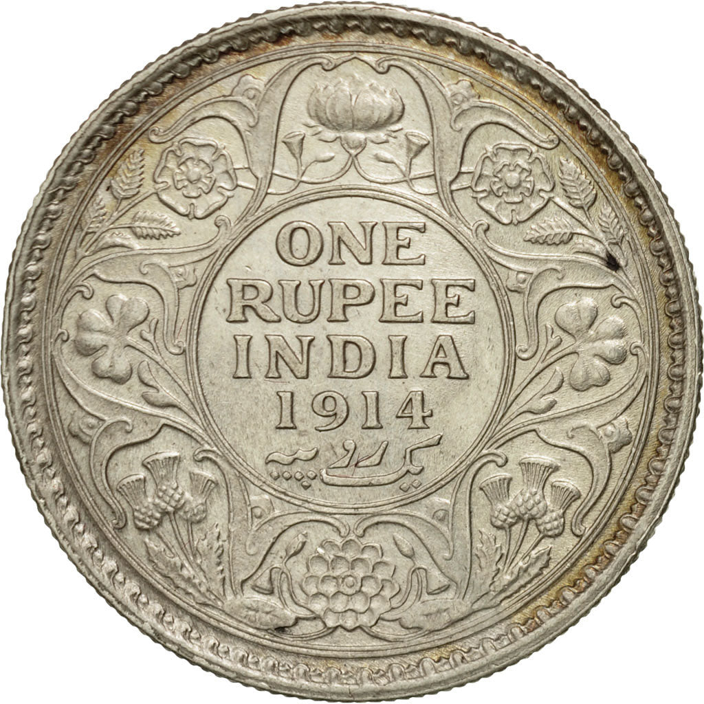 Coin, INDIA-BRITISH, George V, Rupee, 1914, Calcutta, AU(50-53), Silver, KM:524