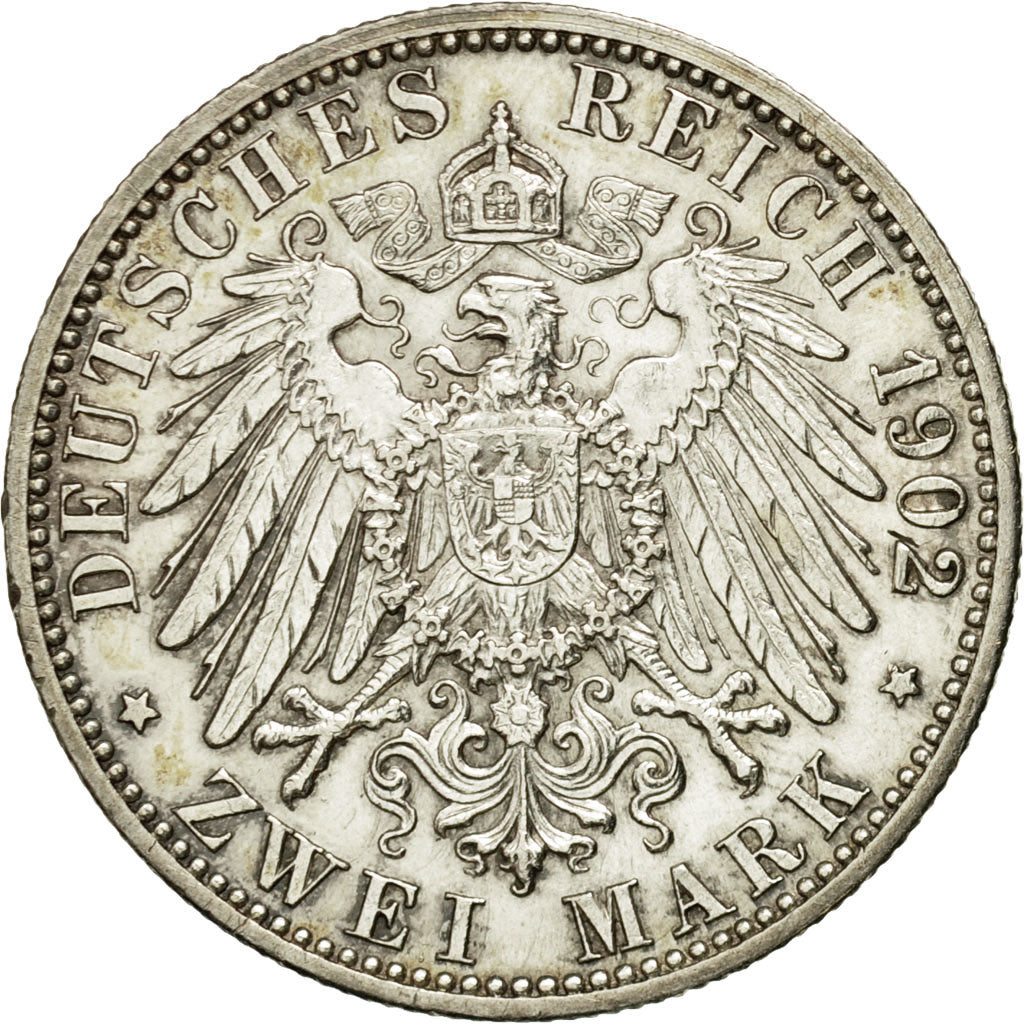Coin, German States, BADEN, Friedrich I, 2 Mark, 1902, Karlsruhe, AU(50-53)