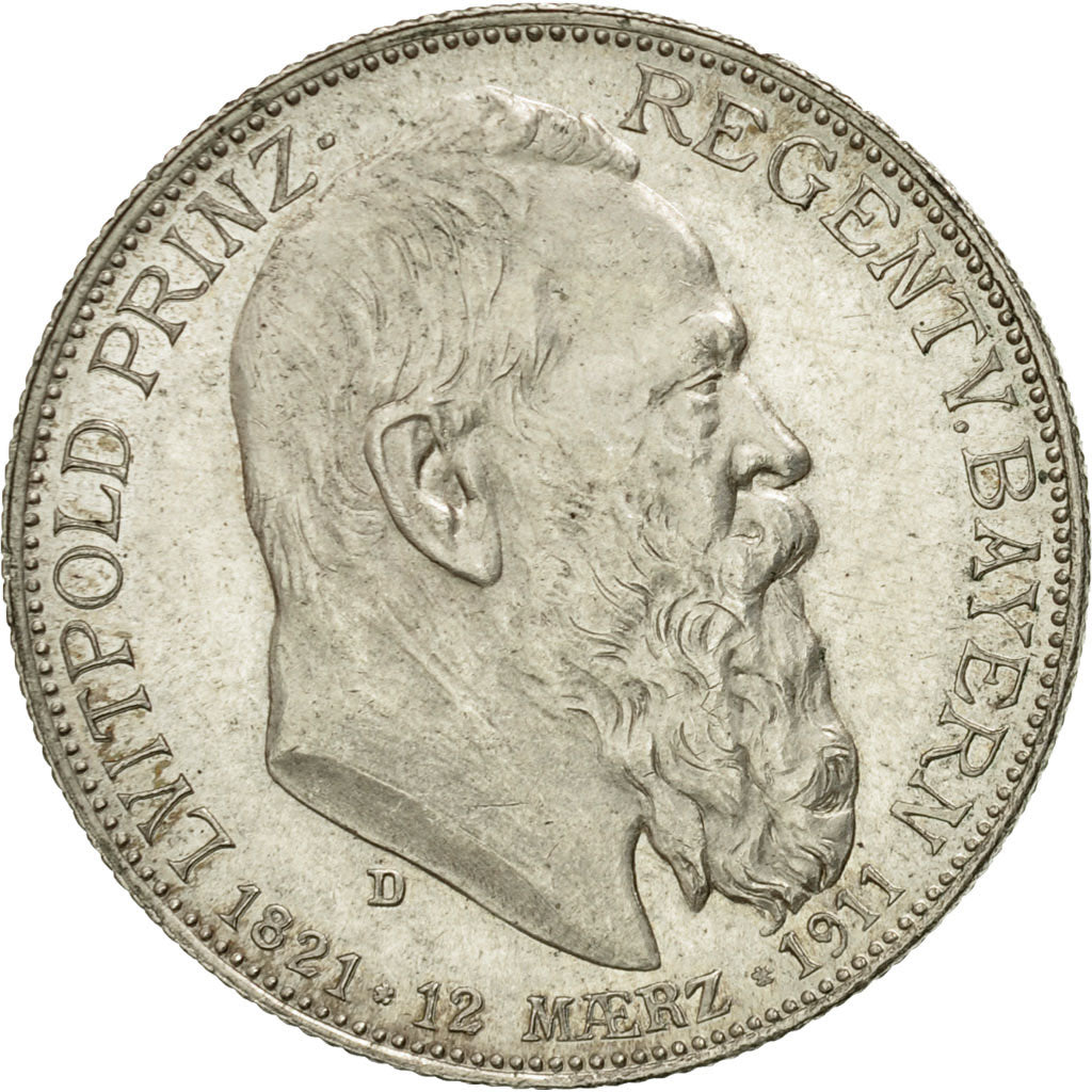 Coin, German States, BAVARIA, Otto, 2 Mark, 1911, Munich, MS(60-62), Silver