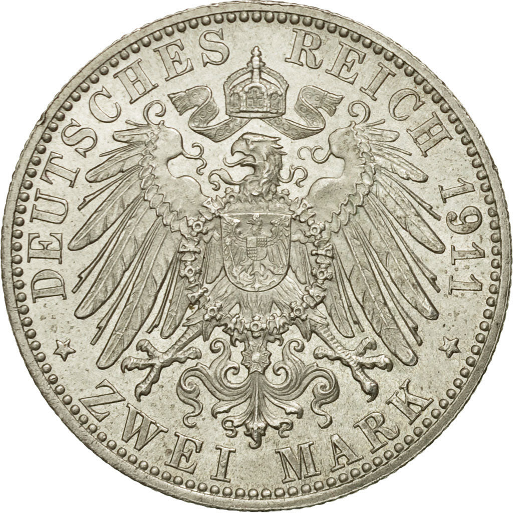 Coin, German States, BAVARIA, Otto, 2 Mark, 1911, Munich, MS(60-62), Silver